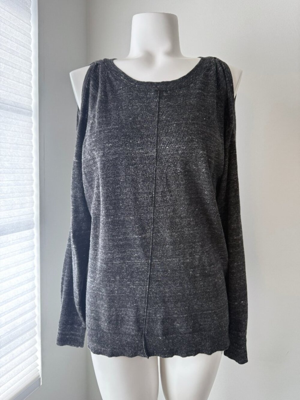 Bailey 44 Charcoal Grey Speckled Cold-Shoulder Light Weight Sweater